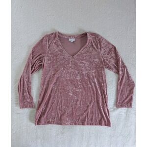 J Jill Pink Velvet V Neck Top Women's Size M Long Sleeve Casual Comfy‎ Feminine